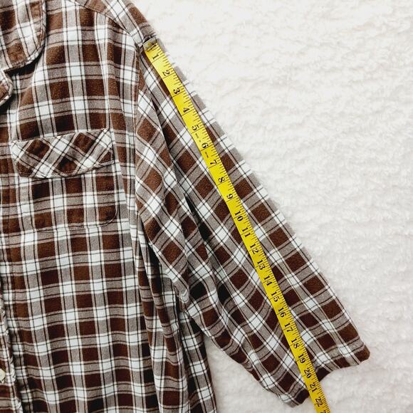 Top PJ Button-Up 1X Brown Plaid Flannel Cottagecore Cozy Soft Loungecore Sleep - Picture 5 of 6